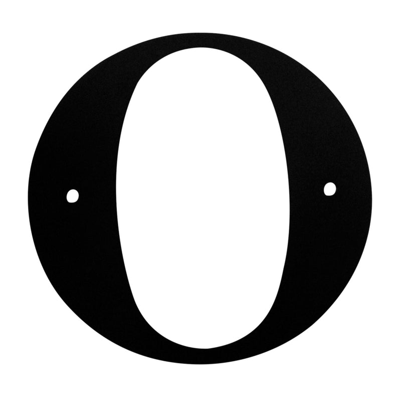 Letter O Large black metal house letter with pre-drilled holes for mounting. Ideal for outdoor home address display or decorative use.