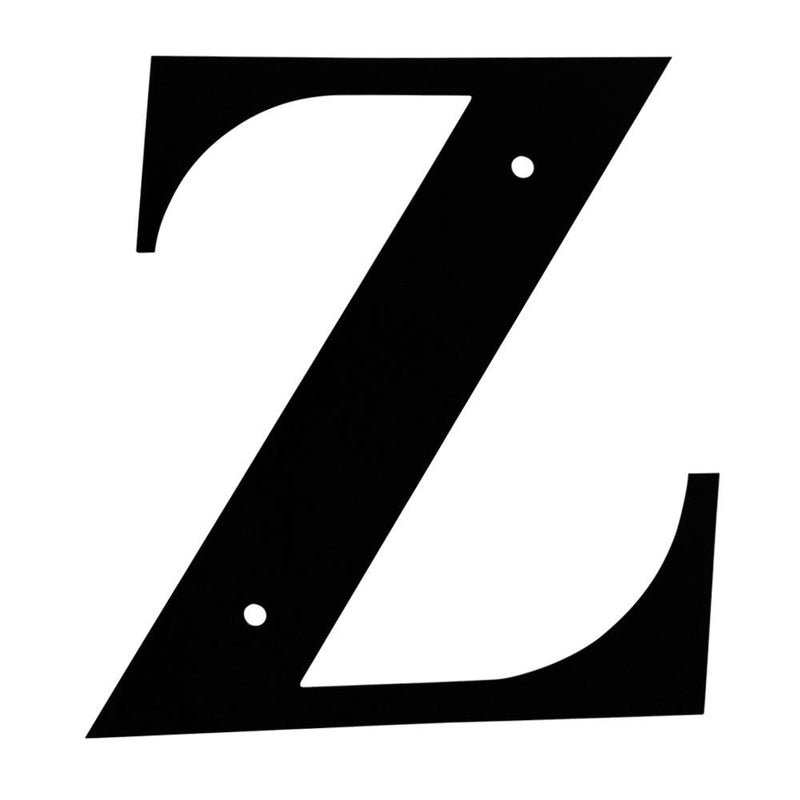 Letter Z Medium black metal house letter with pre-drilled holes for mounting. Ideal for outdoor home address display or garden decor.