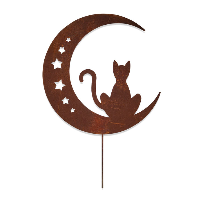 Cat On The Moon With Stars Rusted Garden Stake