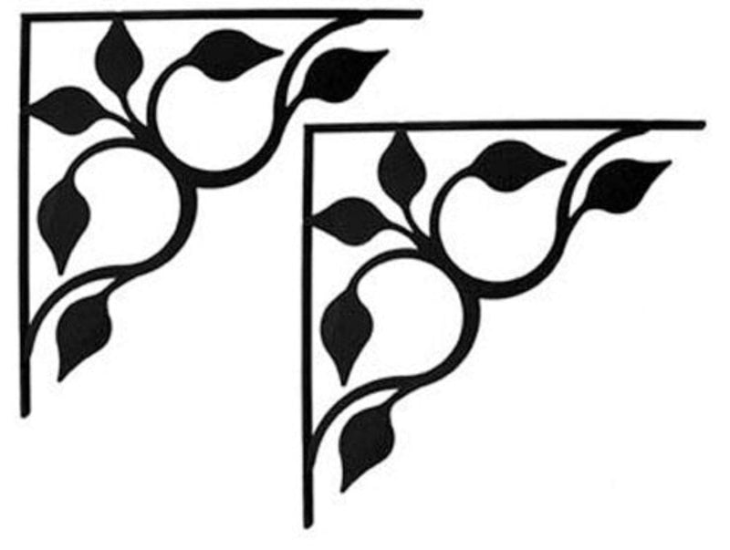 Leaf Fan Shelf Brackets Medium (pair) with decorative black metal vine and leaf design for home or office shelving support.