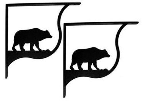 Pair of Bear Shelf Brackets Large featuring black bear silhouettes, perfect for sturdy and decorative shelf support in home or office.