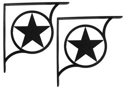 Set of two Western Star Shelf Brackets Medium featuring black star cutout design, perfect for home or office shelf reinforcement.