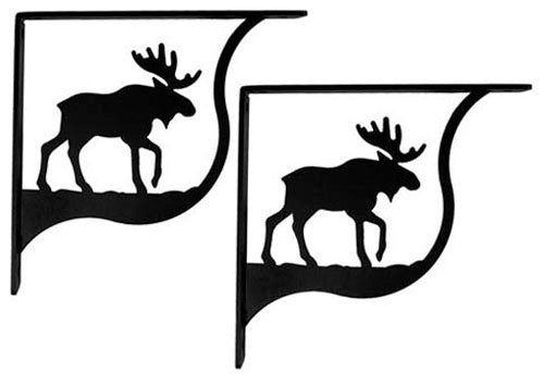 Pair of Moose Shelf Brackets Medium with matching moose silhouettes, sturdy hardware accessory for decorative shelving.