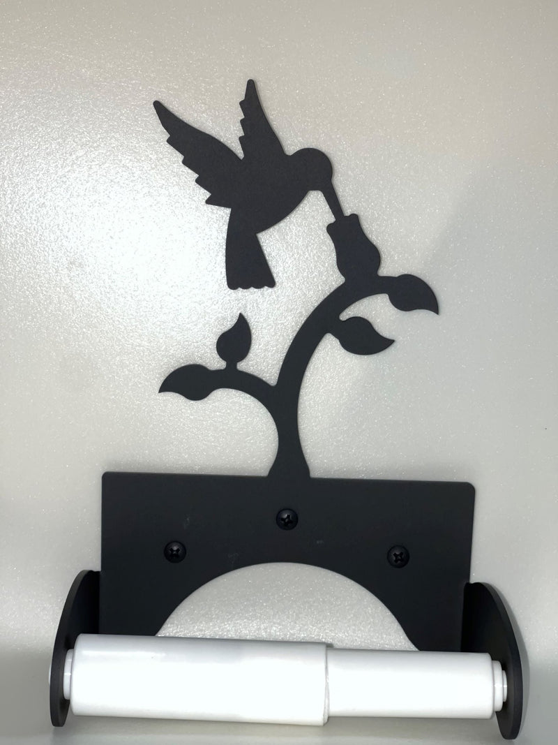 Elegant Hummingbird Toilet Tissue Holder and Roll with floral cutout design, crafted for home & garden bathroom accessory collections.