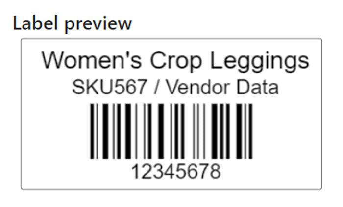 UPC Code Labels for Women's Crop Leggings with SKU567 and barcode 12345678, ideal for inventory and shipping in office supply settings.
