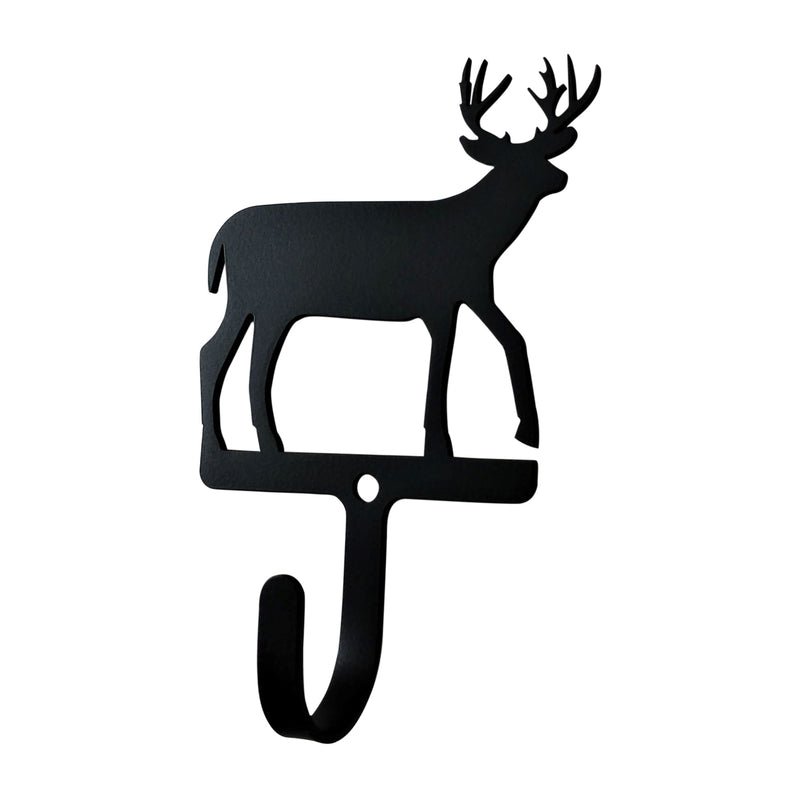 Deer Design Wall Hook Small in black metal with silhouette of a deer, ideal for organizing keys or accessories in rustic home decor.