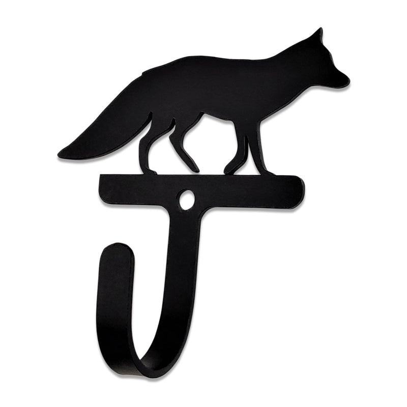 Fox Wall Hook Small features a black metal silhouette of a fox atop a sturdy utility hook. Ideal for organizing keys, bags, or accessories in home spaces.