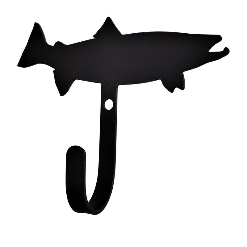 Trout Wall Hook Small in black metal with fish silhouette design, ideal for organizing items in home or garden utility spaces.