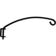 Side view of iron plant hanger with curved arm and mounting bracket, 15 inch depth for outdoor hanging plants and garden decor support.