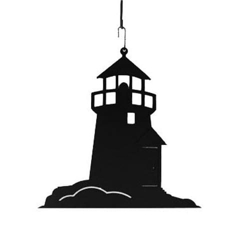 Black Lighthouse Hanging Silhouette Decor with coastal design, perfect for outdoor or indoor decorative plaques in home and garden settings.