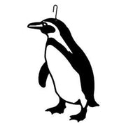 Stylish Penguin Hanging Silhouette Decor featuring a black and white cutout design with hanging hook, perfect for garden or wall decoration.