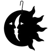 Decorative Sun Moon Hanging Silhouette in black metal, ideal for autumn decorations or outdoor wall decor in home and garden spaces.