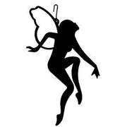Decorative Garden Hanging Fairy Silhouette in black, ideal for enhancing outdoor spaces with magical charm; includes top hook for hanging.