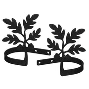 Pair of black acorn curtain tie backs with elegant leaf design, measuring 4x5x3.25 in. Ideal for stylish window treatment decor.