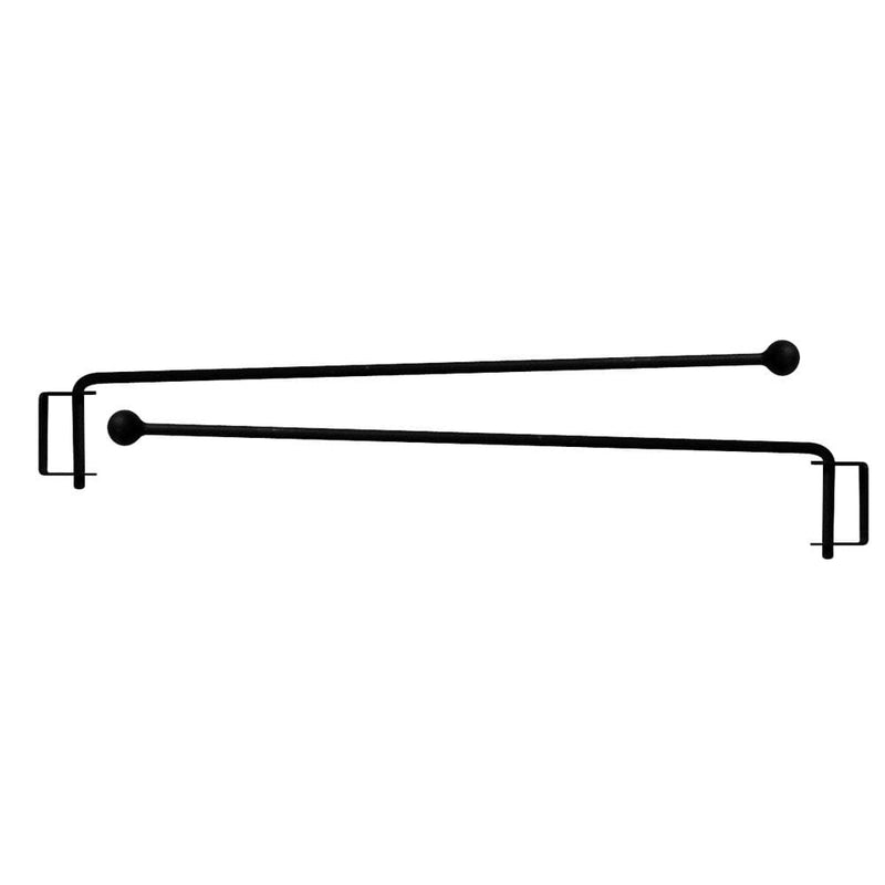 Curtain Crane Ball Ends pair, each 12 inches long, black metal rods with rounded ends for window treatments. Ideal for home decor curtain support.