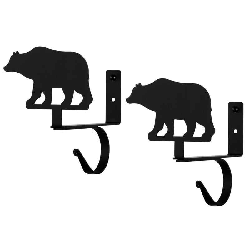 Bear Curtain Shelf Brackets (pair) in black metal with bear silhouette design, ideal for rustic window treatments in home and garden decor.