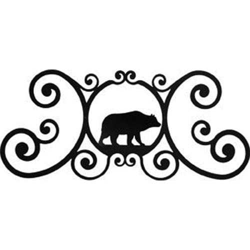 Decorative Bear Door Plaque with intricate scroll design, 24x11 inches, perfect for enhancing outdoor or indoor entryway decor.