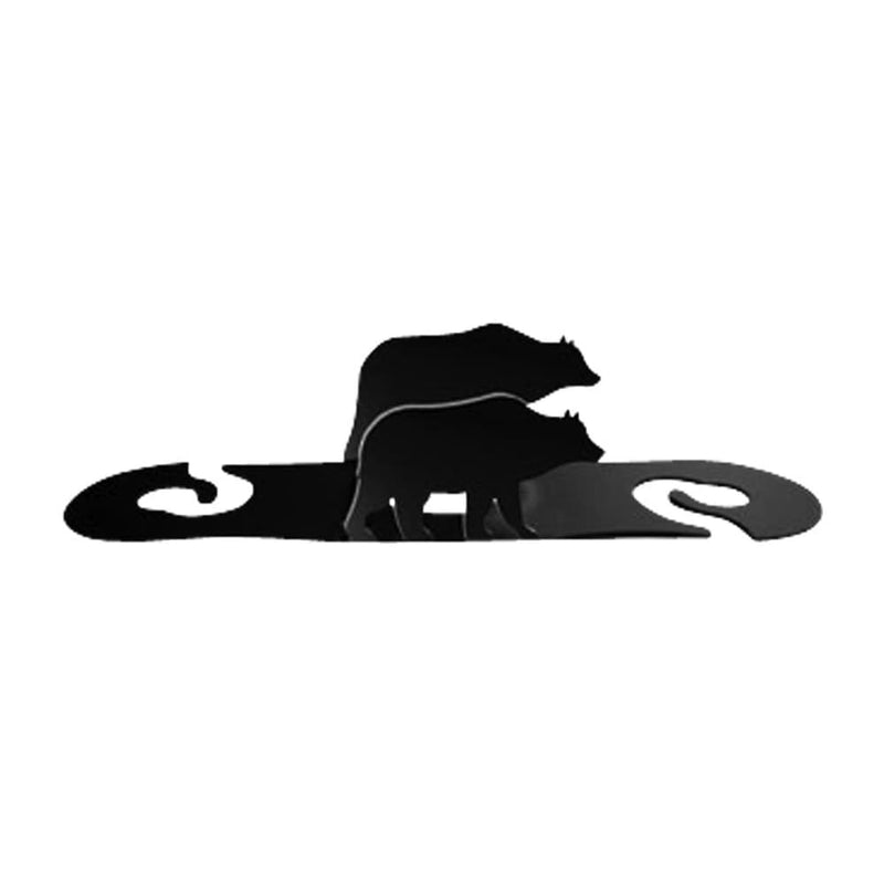 Metal silhouette Bear Wine Holder design with two bear cutouts, crafted to hold two wine glasses on a bottle neck for stylish storage.