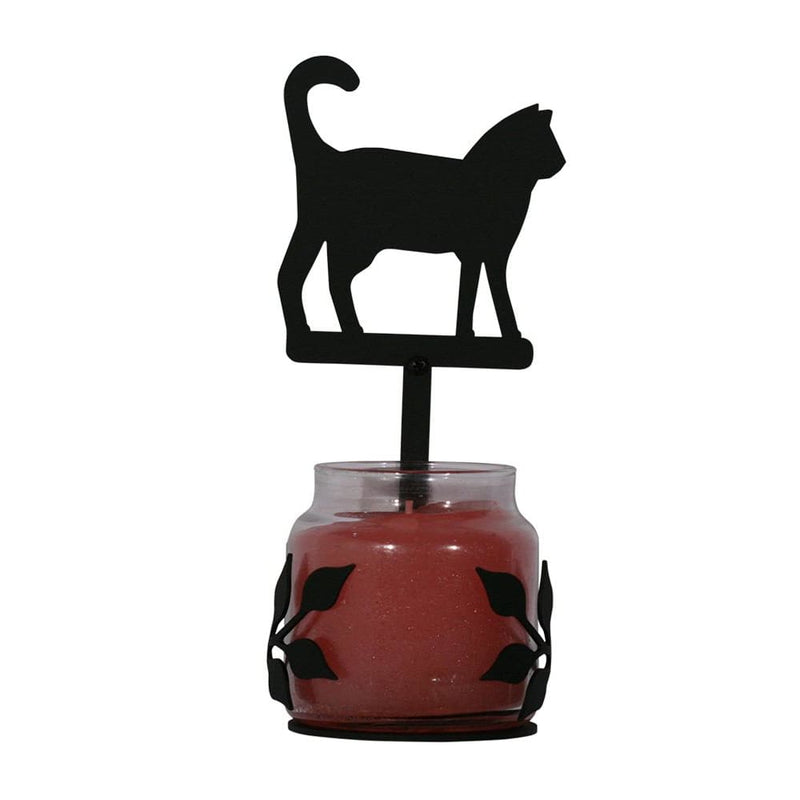 Cat Large Jar Sconce candle holder featuring a black metal cat silhouette and leaf-accented glass jar, ideal for home fragrance decor.