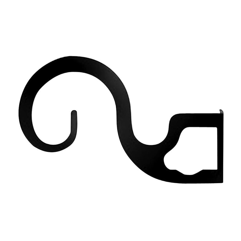 Black metal center support bracket designed to hold two or three 1 inch curtain rods, ideal for window treatments in home decor.