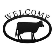 Decorative Large Cow Welcome Sign for homes, 17.5 x 12.5 inches, black metal plaque perfect for rustic outdoor or farmhouse-themed décor.