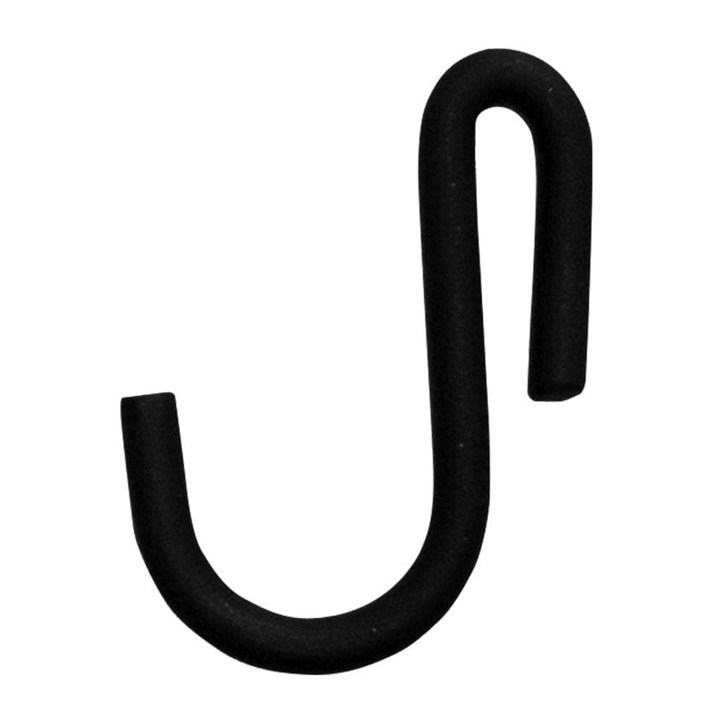 Black removable cup hook in S-shape for hanging mugs or utensils. Ideal for kitchen storage and organization in home and garden spaces.