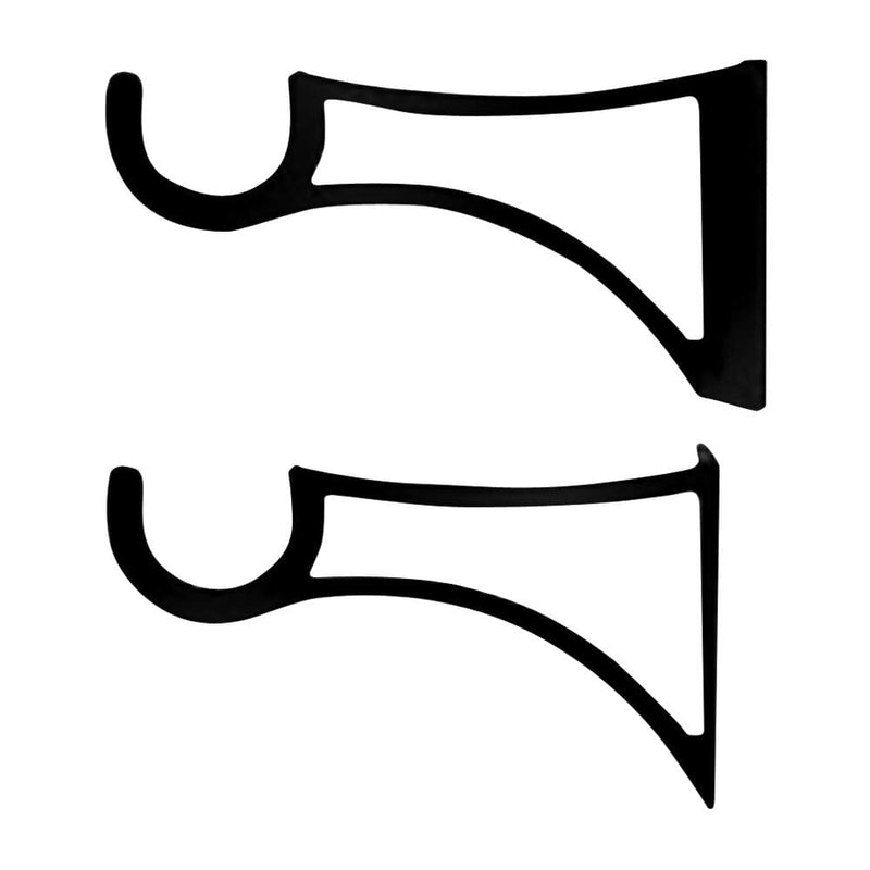 Pair of black curtain brackets for 3/4 inch rods, ideal for wall mounting in home window treatments. Sleek design fits modern decor styles.