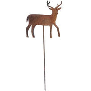 Rustic metal Deer Garden Stake with antlered deer cutout, perfect for enhancing lawn or garden spaces with charming outdoor decor.
