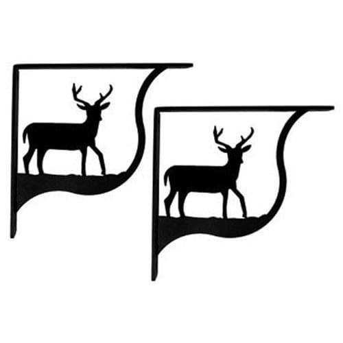 Pair of small deer shelf brackets in black metal, designed for 5 1/4 in. shelves, combining durability with woodland-inspired style.