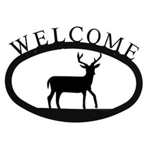 Metal Deer Welcome Sign for exterior decoration, designed for outdoor use with a rustic deer silhouette and curved welcome lettering.
