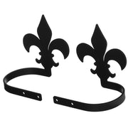 Decorative Fleur de lis curtain holdbacks in matte black metal, perfect for enhancing traditional curtain styling in home interiors.