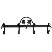 Black metal Adirondack Coat Bar featuring five hooks and a charming Adirondack chair motif, perfect for entryways or mudrooms.