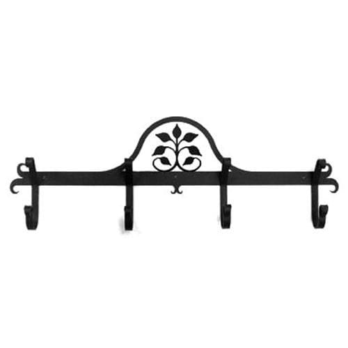 Black metal Leaf Fan Coat Bar featuring elegant scrollwork and leaf motif, perfect for stylish coat and hat storage in home decor.