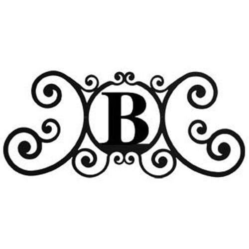 Durable Custom House Plaque Letter B featuring ornate scrollwork, perfect for home exteriors in the Decorative Plaques category.