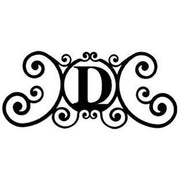Decorative House Plaque Letter D Sign in black metal with intricate scrollwork, 24x11 inches, perfect for enhancing curb appeal.