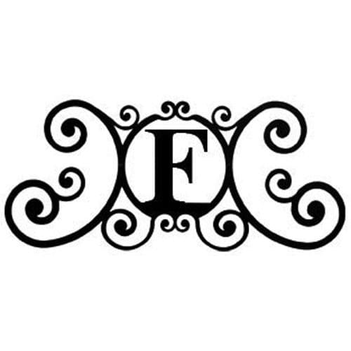 Durable House Plaque Letter F featuring elegant scrollwork, ideal for customizing home decor in the Decorative Plaques category.