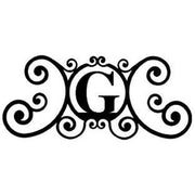 Decorative black House Plaque Letter G in large 24-inch size featuring elegant scrollwork, perfect for garden or front door personalization.