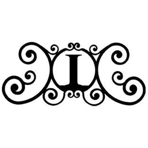 Decorative House Plaque Letter I with elegant scrollwork, 24x11 inches, perfect for enhancing front door or garden entrance.