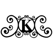 Decorative custom house plaque featuring the letter K in a scrollwork frame, perfect for garden or entryway wall decor.