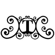 Decorative House Plaque featuring Letter T in ornate scroll design, perfect for customizing walls or outdoor spaces, 24x11x0.046 inches.