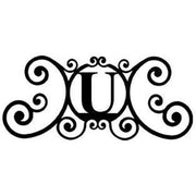 Decorative House Plaque Letter U featuring ornate scrollwork, 24-inch wide durable design ideal for stylish home and garden wall accents.