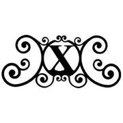 Decorative House Plaque X in 24x11 inches with elegant swirls and central 'X' letter, perfect for personalizing home and garden spaces.
