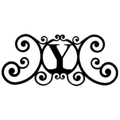 Decorative House Letter Y Plaque featuring ornate scrollwork, ideal for indoor wall decor or personalized home signage.