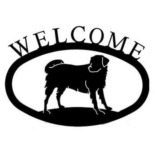 Silhouette-style large dog welcome sign featuring bold 'WELCOME' text, perfect decorative plaque for pet-friendly outdoor or indoor spaces.
