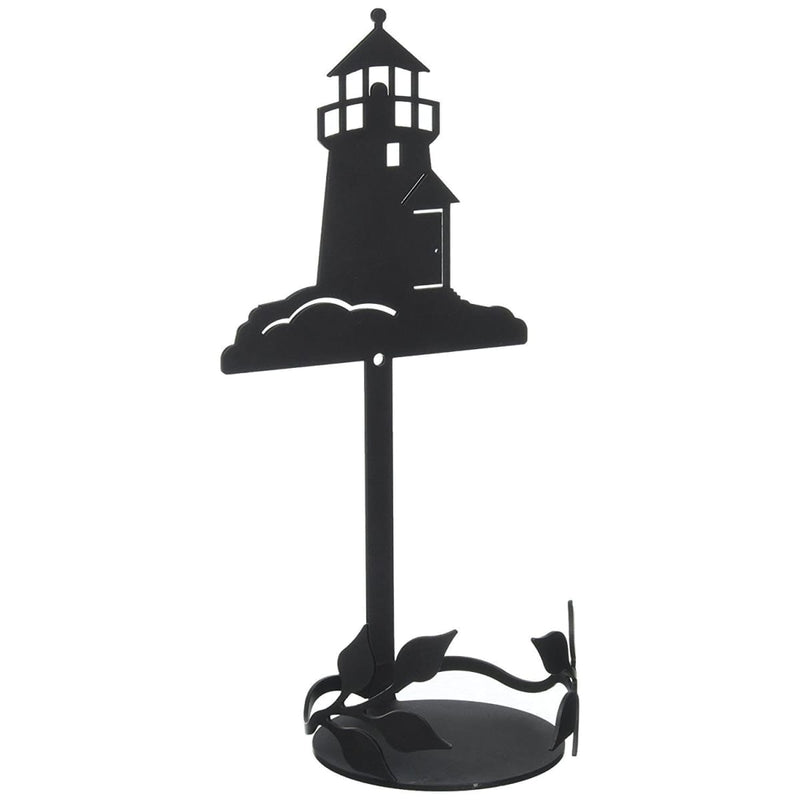 Lighthouse Large Jar Sconce in black metal with a lighthouse silhouette and leaf accents, ideal for holding large candle jars in home decor.