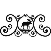 Decorative Moose Door Plaque in black with elegant scroll design, 24x11x3/64 inches, perfect for rustic home and garden entryways.
