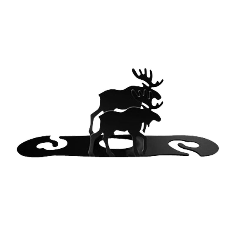 Decorative Moose Wine Caddy metal rack with dual moose silhouette, designed to hold two wine glasses and fit over a wine bottle neck.