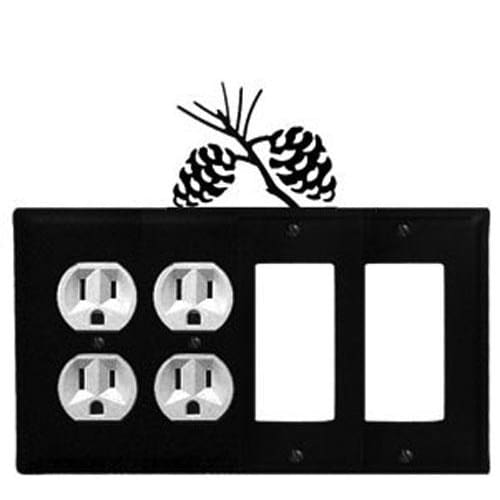 Black custom double outlet and GFI wall cover with decorative pinecone accent, ideal for enhancing cabin or lodge-style interiors.