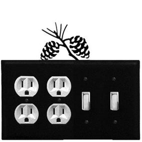 Quad Pinecone Outlet and Switch Cover installed with visible outlets and switches, featuring decorative pinecone accent for custom wall finish.