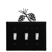 Decorative Pinecone Triple Switch Cover with three toggle openings and pinecone silhouette, ideal for rustic home decor.